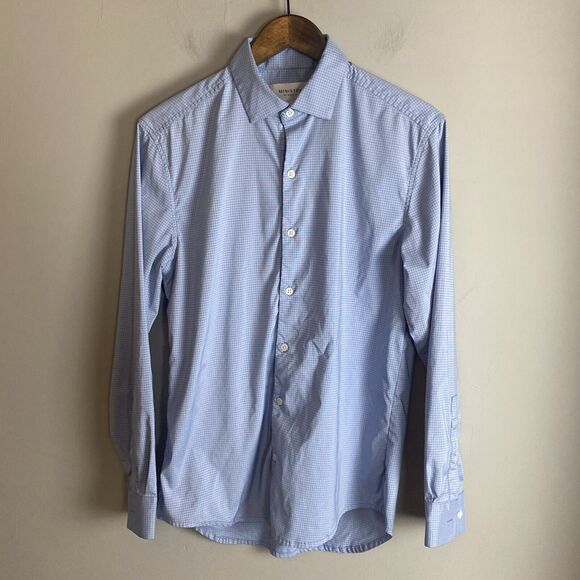 MINISTRY OF SUPPLY Mens Blue Check Button Long Sleeve Shirt Size S Performance - Picture 1 of 11